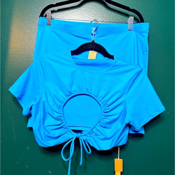 SKIMS Other - Skims Swim Set Turquoise Shorts and Keyhole Crop Top | Size 2X